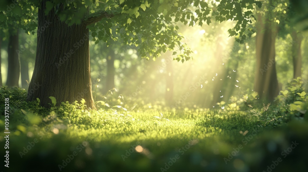 A serene forest scene with soft-focus greenery and warm sunlight filtering through the leaves, creating a calm and inviting backdrop. A serene forest scene with soft-focus greenery and warm sunlight filtering through the leaves, creating a calm and inviting backdrop.