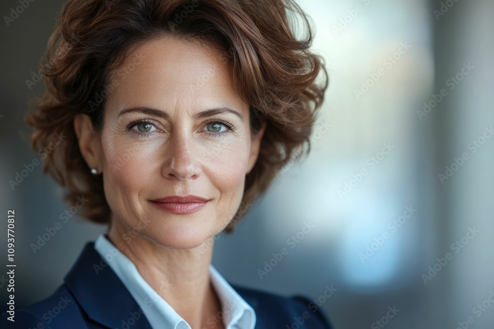 Close-up headshot of confident European mature, good looking middle-aged leader, businesswoman CEO on blurred office background. Beautiful senior European businessman smiling at the camera Close-up headshot of confident European mature, good looking middle-aged leader, businesswoman CEO on blurred office background. Beautiful senior European businessman smiling at the camera