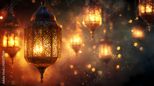 Islamic background - majestic arabian nights with ornate lanterns and mystical glows. arabian nights. illustration. Mystic Lantern Glow. Illustration