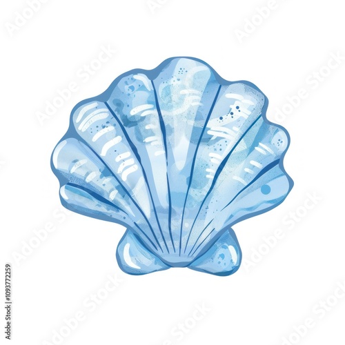 Watercolor illustration of a blue seashell with intricate details, symbolizing ocean life and marine beauty, perfect for beach-themed designs or projects. photo