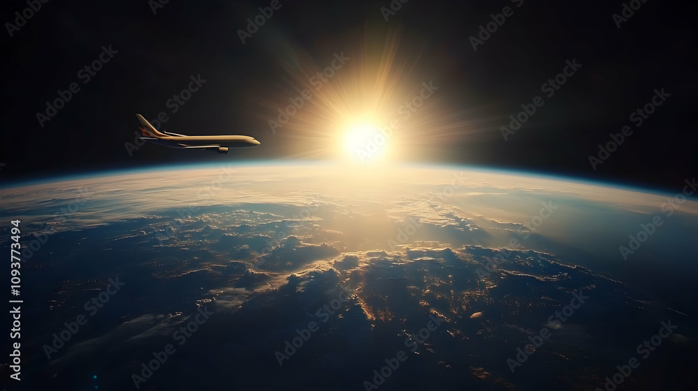 Fototapeta premium Airplane Flying Over Earth.high quality image