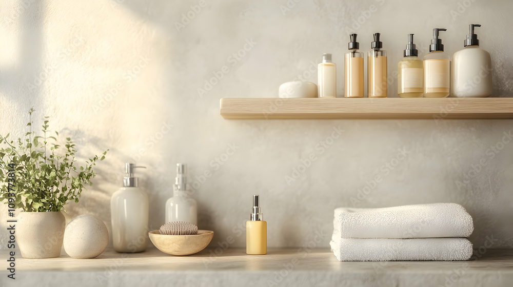 Bathroom Shelf with Cosmetics and Bottles.high quality image Bathroom Shelf with Cosmetics and Bottles.high quality image