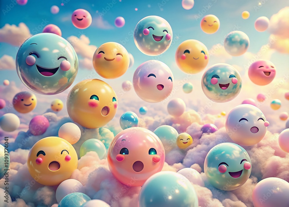 Whimsical Floating Squishy Emoji Faces in Pastel Colors with Exaggerated Expressions and Playful Designs, Perfect for Fun and Cheerful Backgrounds or Illustrations Whimsical Floating Squishy Emoji Faces in Pastel Colors with Exaggerated Expressions and Playful Designs, Perfect for Fun and Cheerful Backgrounds or Illustrations