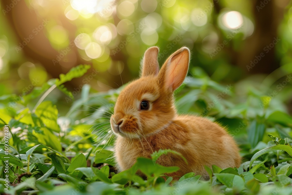 Adorable brown Easter bunnies on green background symbol of festival Adorable brown Easter bunnies on green background symbol of festival