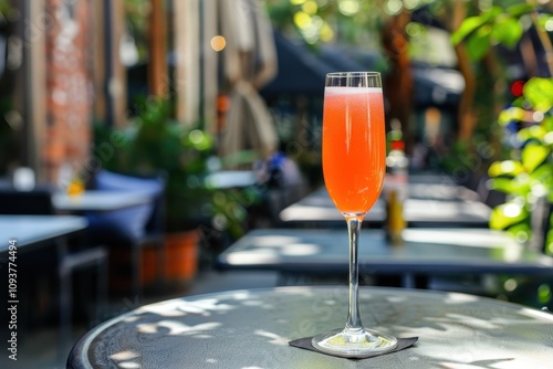 Bellini cocktail on bar s terrace in downtown outdoor photo