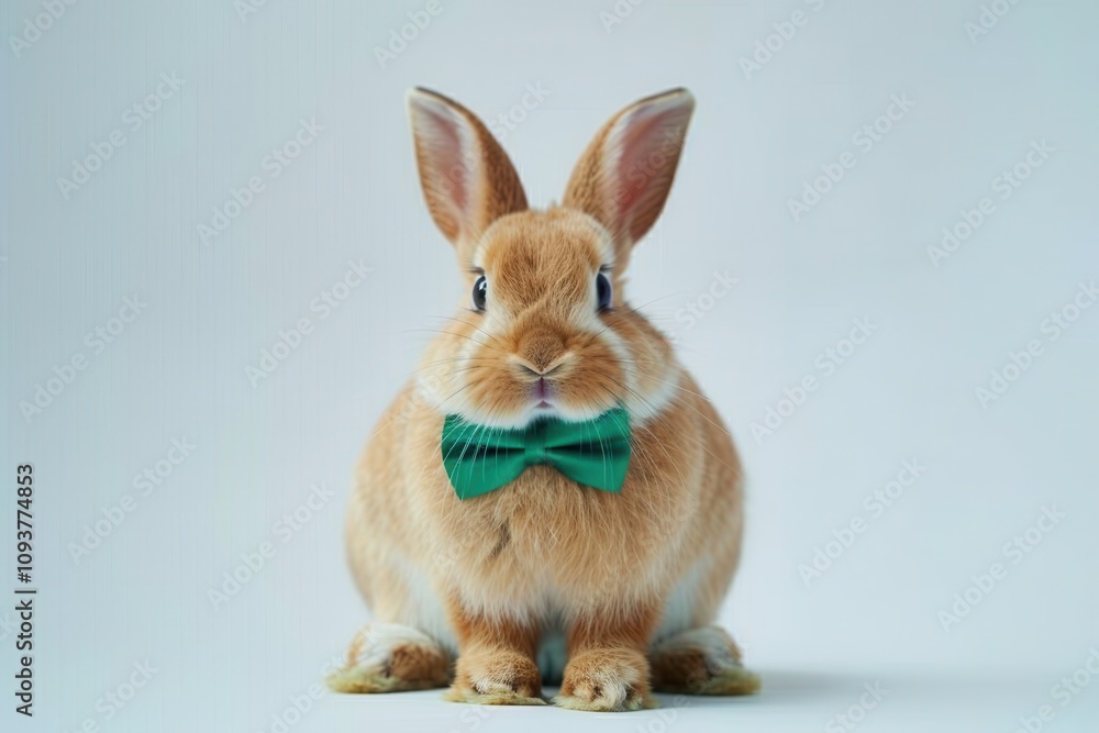 Obraz premium Cute Easter bunny with bow tie on white background