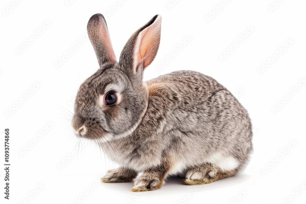 Cute gray bunny on white backdrop Cute gray bunny on white backdrop