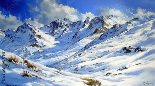 Montañas nevadas, paisaje invernal