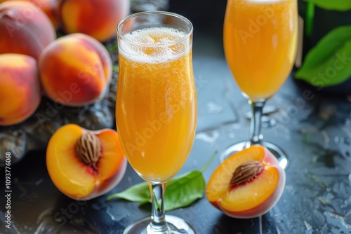 Sweet Peach Bellini Mimosa with Champagne