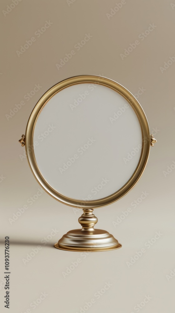 blank frame on a golden pedestal mockup , lighting, soft and airy blank frame on a golden pedestal mockup , lighting, soft and airy