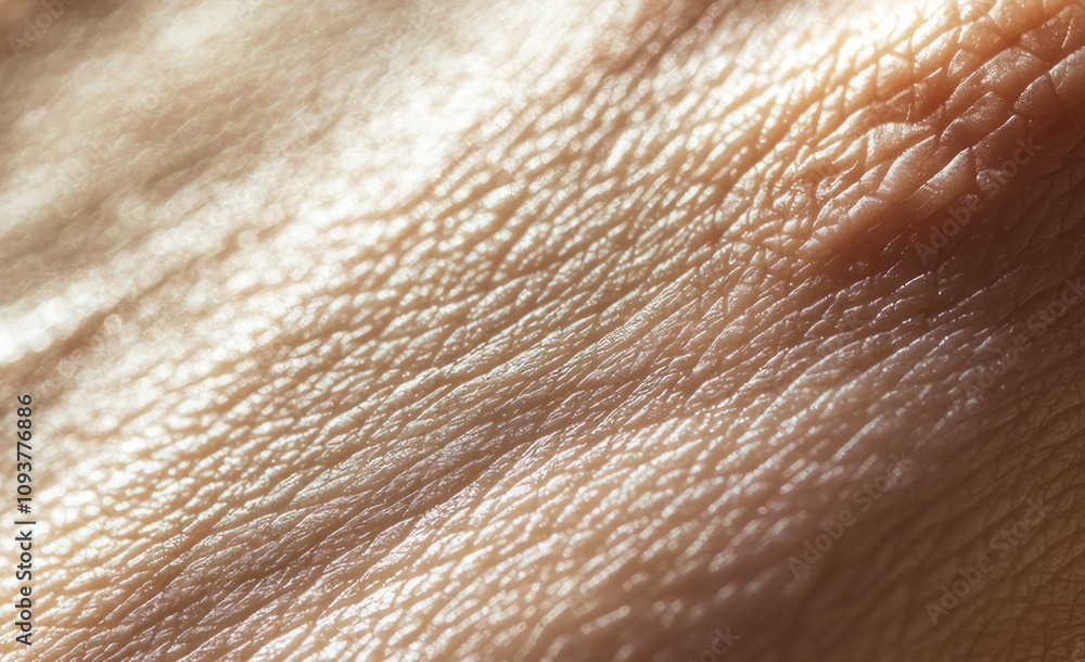 Fototapeta premium Human hand's skin with pores in high magnification detail. Extreme closeup. 