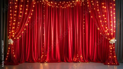 Red Curtains with Spotlight and Glitter.4k image