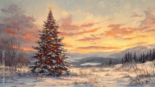 Wallpaper Mural Christmas tree winter sunset landscape Torontodigital.ca