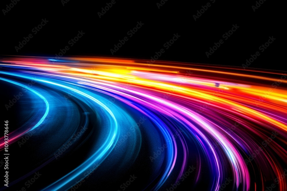 Vibrant neon light trails creating dynamic curves on black background Vibrant neon light trails creating dynamic curves on black background