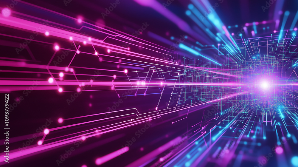 Abstract digital neon grid with glowing lights in motion Abstract digital neon grid with glowing lights in motion