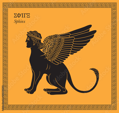 Vector illustration of a mythical Greek sphinx