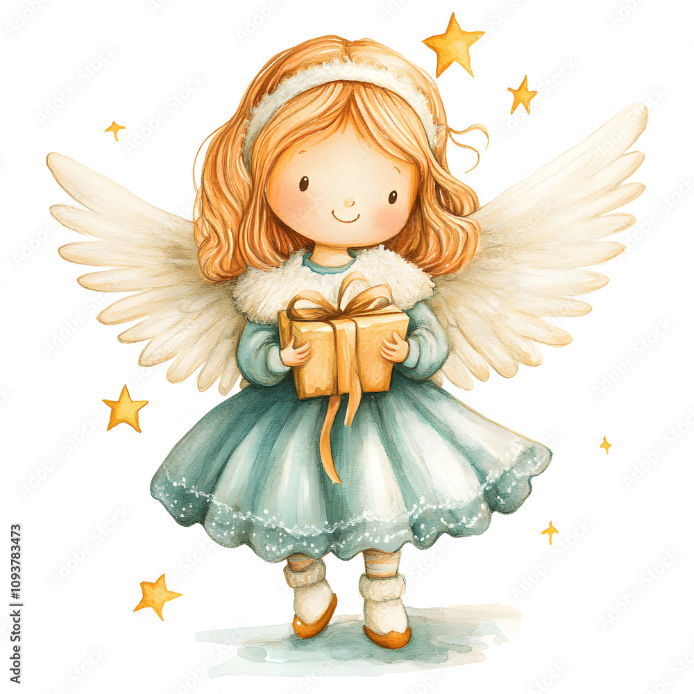 Fototapeta premium Illustration cute baby Christmas angel with wings 