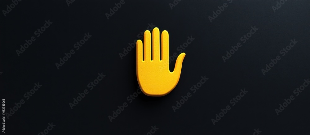 Hand wave emoticon, welcoming expression, in yellow color, on a black background Hand wave emoticon, welcoming expression, in yellow color, on a black background