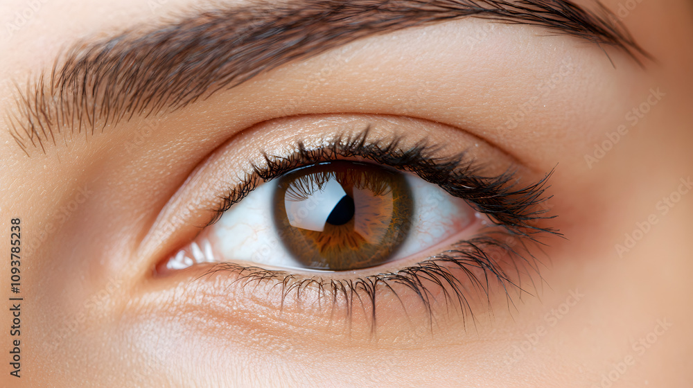 Obraz premium A close-up of a dark brown eye with subtle highlights that glimmer in the light.