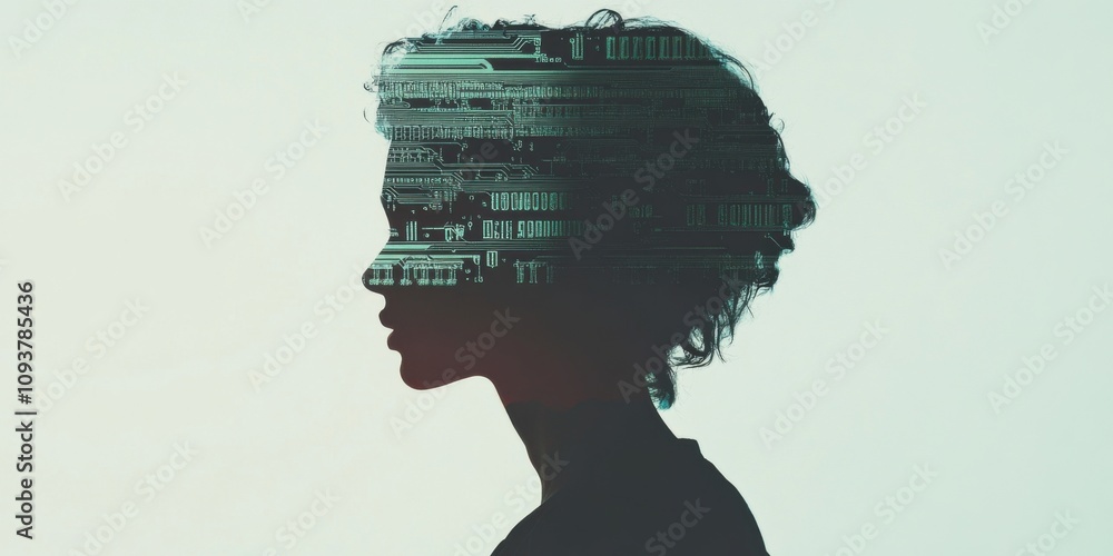 The silhouette of a person combined with a digital overlay creates an intriguing visual The silhouette of a person combined with a digital overlay creates an intriguing visual
