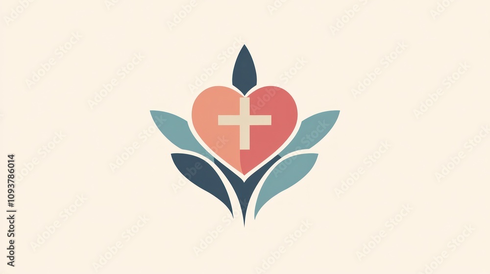Healthcare clinic logo, cross and heart icon, calming colors Healthcare clinic logo, cross and heart icon, calming colors