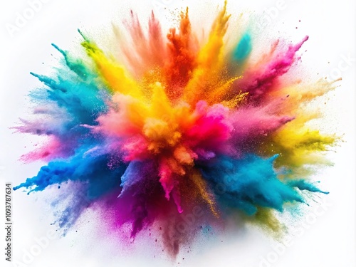 A Vibrant Long Exposure Capture of Colorful Powder Exploding Against a Crisp White Background, Creating a Stunning Visual of Movement and Energy in a Playful Display of Color