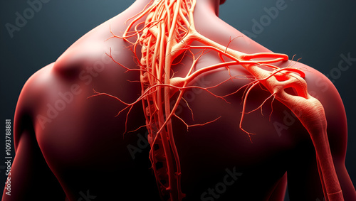 The network of brachial plexus nerves in the shoulder structure photo