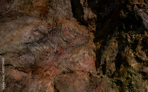 Cave paintings ancient on a rock drawings