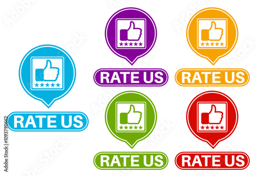set rate us sign symbol. review symbol testimonial label design template vector illustration