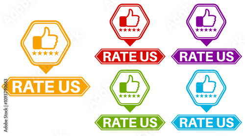 set rate us sign symbol. review symbol testimonial label design template vector illustration