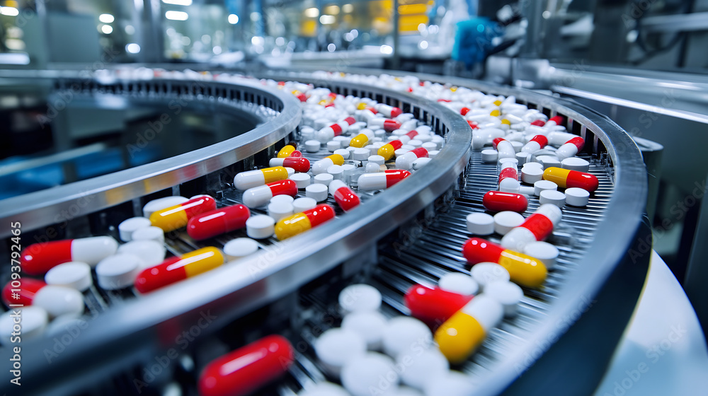 A pharmaceutical research lab with automated pill production machinery. A pharmaceutical research lab with automated pill production machinery.