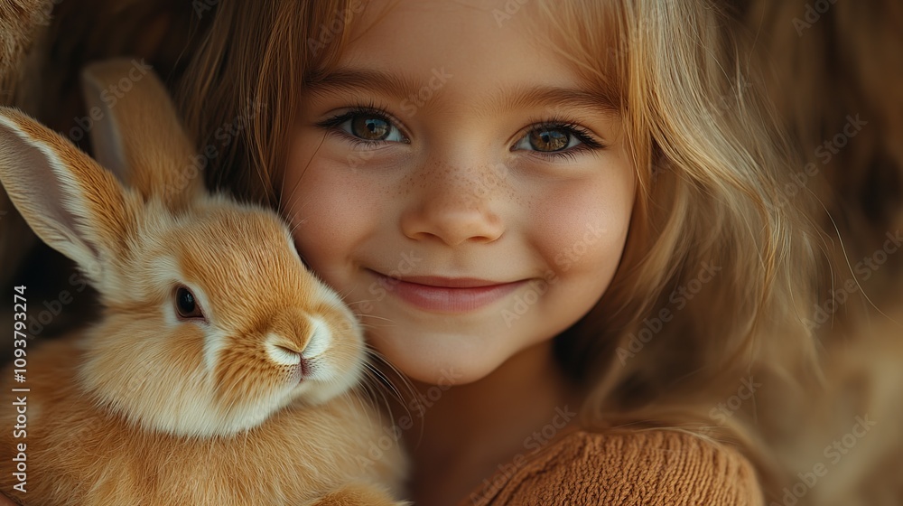 Adorable Girl with a Bunny: A Portrait of Innocence and Friendship Adorable Girl with a Bunny: A Portrait of Innocence and Friendship