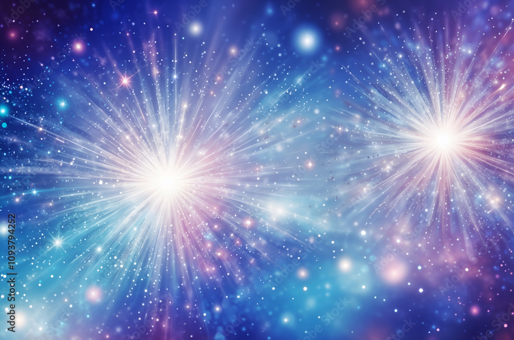 A sparkling space-themed artwork featuring glittering starry explosions in a mesmerizing blend of blue and violet tones. Generative AI A sparkling space-themed artwork featuring glittering starry explosions in a mesmerizing blend of blue and violet tones. Generative AI