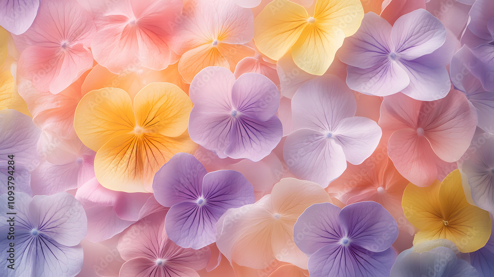 A repeating floral pattern in soft pastel shades of pink yellow and lavender on a fabric background. A repeating floral pattern in soft pastel shades of pink yellow and lavender on a fabric background.