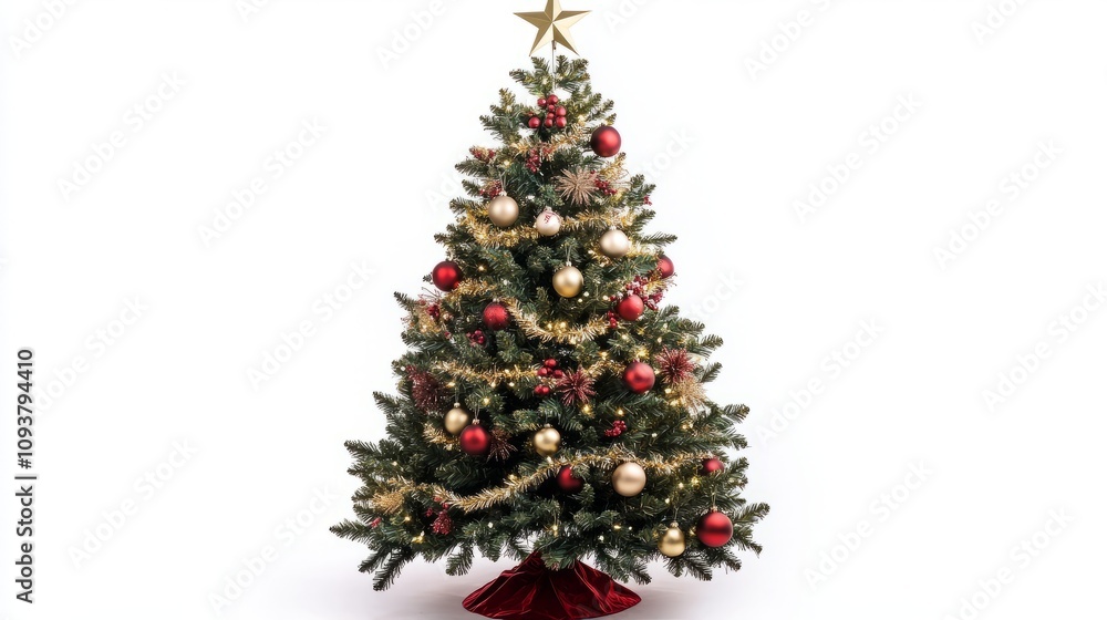 christmas tree and decorations isolated on white christmas tree and decorations isolated on white