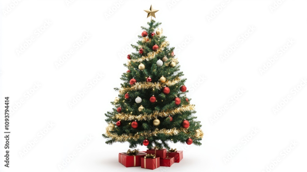 christmas tree and decorations isolated on white christmas tree and decorations isolated on white