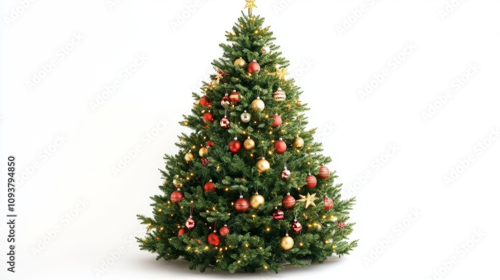 christmas tree and decorations isolated on white christmas tree and decorations isolated on white