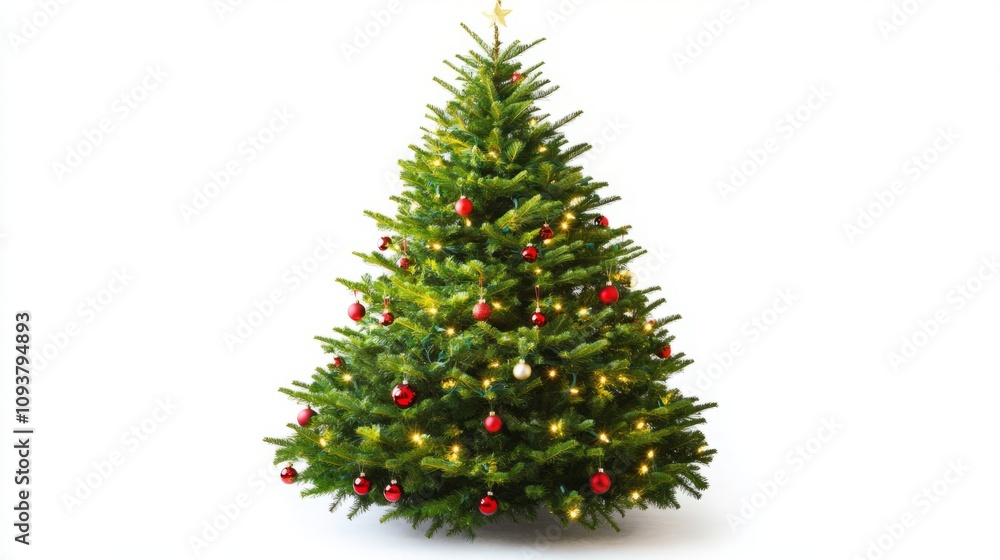christmas tree and decorations isolated on white christmas tree and decorations isolated on white
