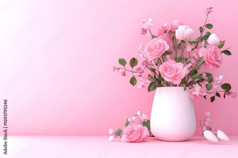 Romantic Pink Roses on a Soft Floral Background, Emphasizing Love and Affection in a Minimalist and Clean Setting, Ideal for Invoking Tender Emotions Romantic Pink Roses on a Soft Floral Background, Emphasizing Love and Affection in a Minimalist and Clean Setting, Ideal for Invoking Tender Emotions