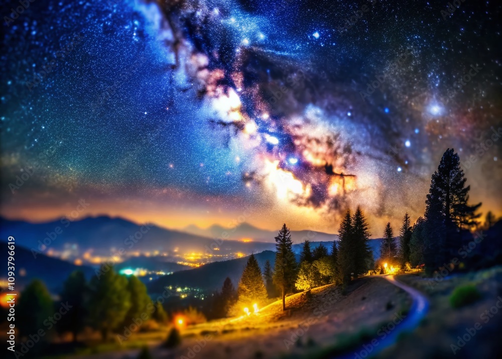 Breathtaking Tilt-Shift Photography of the Milky Way Galaxy Over a Serene Landscape Capturing the Beauty of the Night Sky with Star Trails and Cosmic Wonders Breathtaking Tilt-Shift Photography of the Milky Way Galaxy Over a Serene Landscape Capturing the Beauty of the Night Sky with Star Trails and Cosmic Wonders