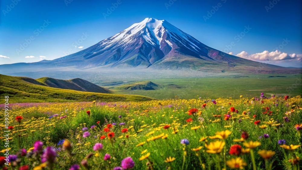 Breathtaking View of Little Ararat Peak in Turkey Surrounded by Lush Greenery and Scenic Landscape Under a Clear Blue Sky Capturing the Beauty of Nature's Majesty Breathtaking View of Little Ararat Peak in Turkey Surrounded by Lush Greenery and Scenic Landscape Under a Clear Blue Sky Capturing the Beauty of Nature's Majesty