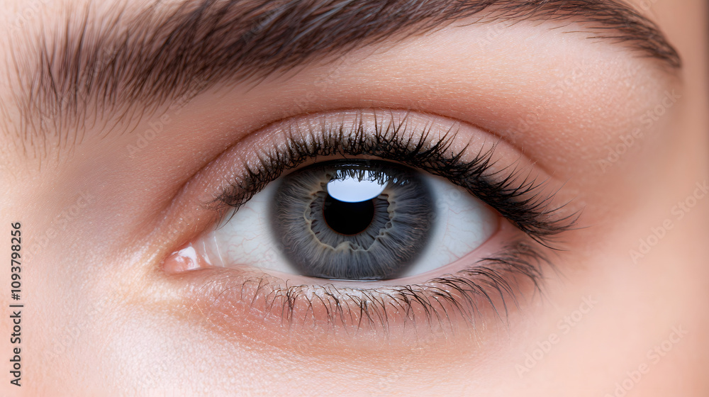 A striking gray eye with a halo of dark gray around the pupil and light gradients. A striking gray eye with a halo of dark gray around the pupil and light gradients.