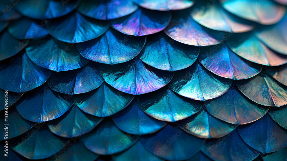 A shimmering mermaid-scale pattern in iridescent blues greens and purples. A shimmering mermaid-scale pattern in iridescent blues greens and purples.