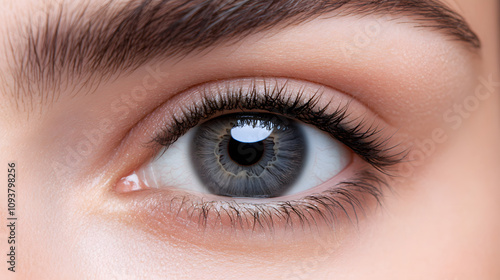 A striking gray eye with a halo of dark gray around the pupil and light gradients.