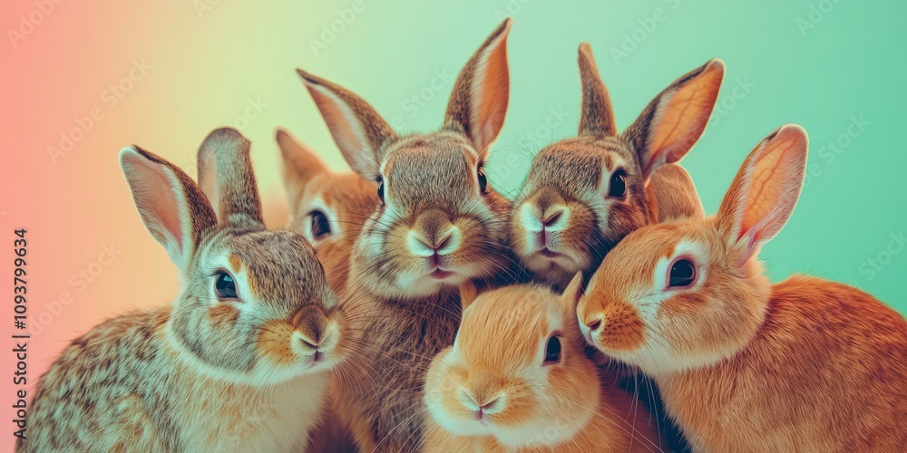 Fototapeta premium Adorable Group of Rabbits Huddled Together