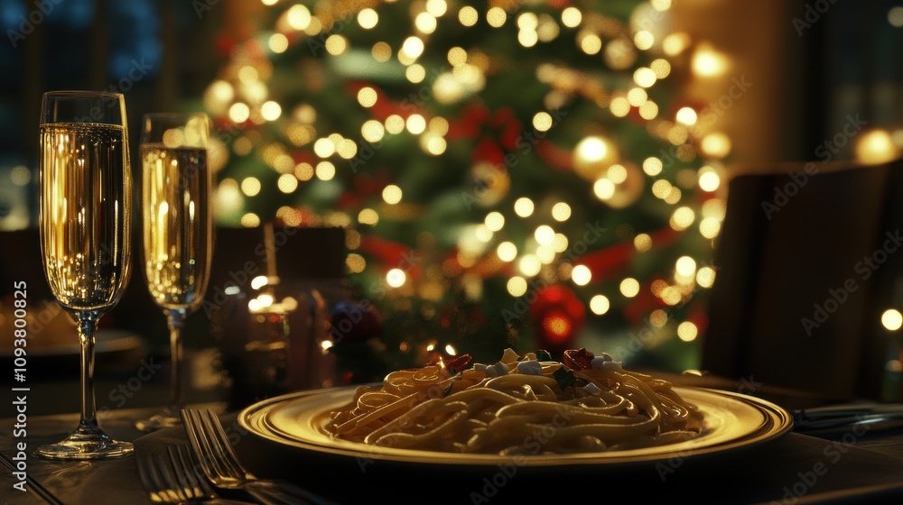 Christmas Eve Romantic Dinner: Pasta, Champagne, and Festive Lights Christmas Eve Romantic Dinner: Pasta, Champagne, and Festive Lights