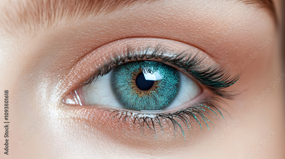 A vibrant teal eye with a gradient of turquoise and green tones. A vibrant teal eye with a gradient of turquoise and green tones.