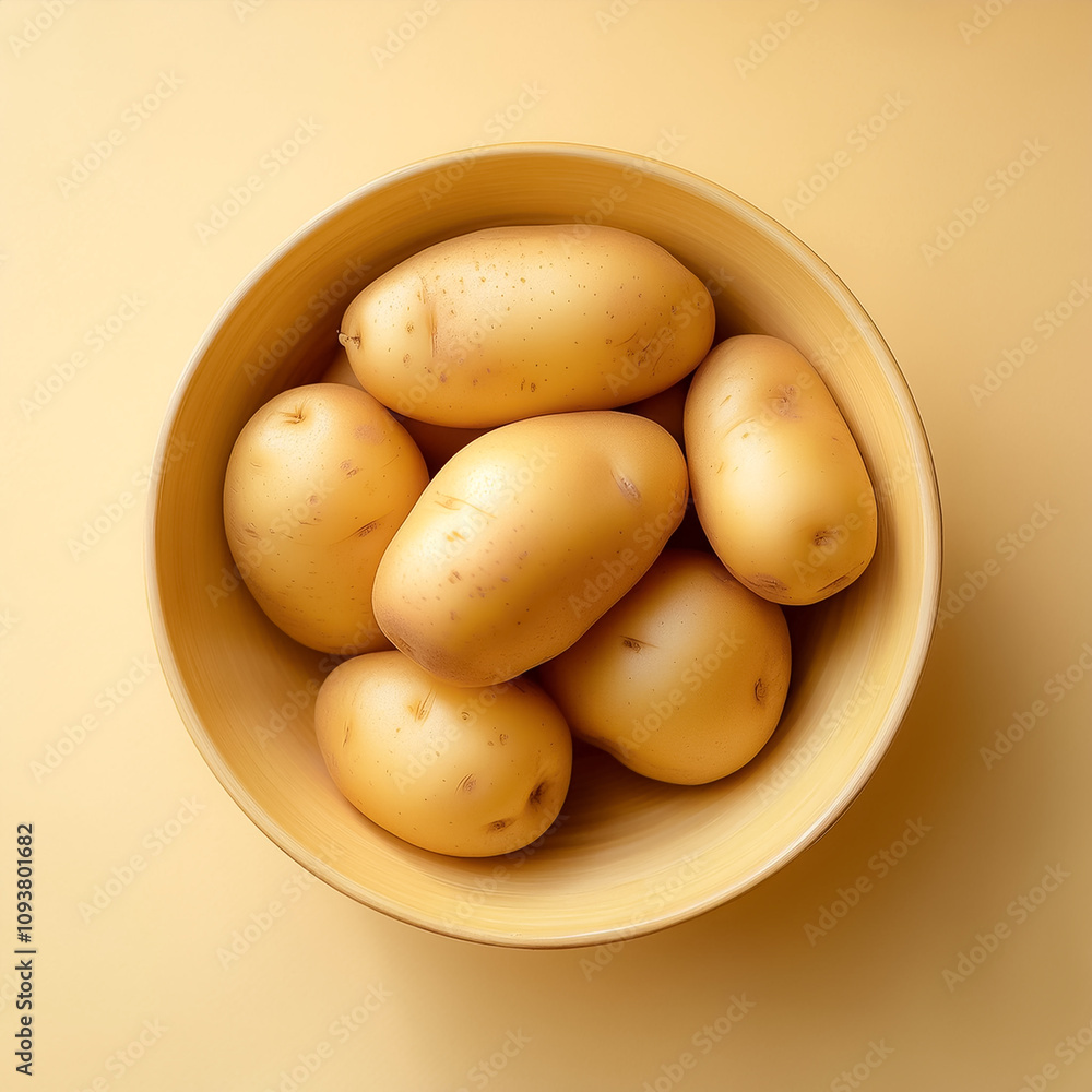 Fresh Potato in a bowl on Soft creamy yellow background Fresh Potato in a bowl on Soft creamy yellow background