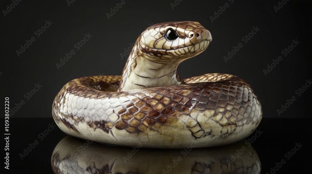Realistic ceramic sculpture of a coiled snake with intricate detailing, showcasing artistry in reptile representation and highlighting the beauty of handmade crafts in animal figurines Realistic ceramic sculpture of a coiled snake with intricate detailing, showcasing artistry in reptile representation and highlighting the beauty of handmade crafts in animal figurines