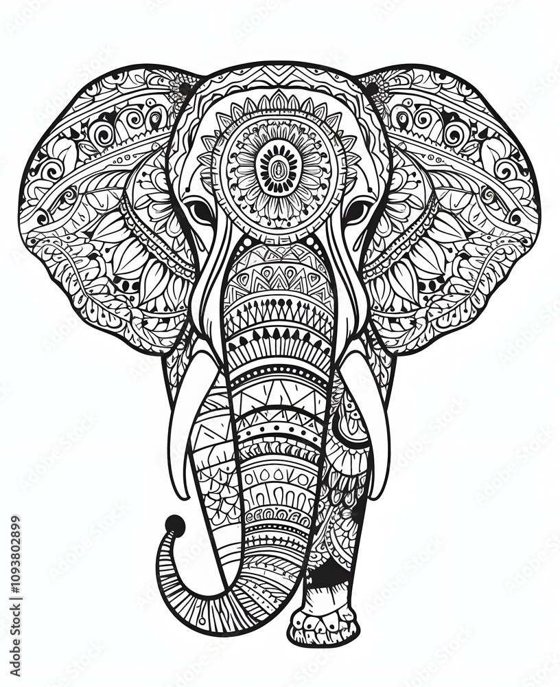 Obraz premium Intricate Mandala Elephant Line Art with Ethnic Design
